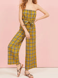 Strapless Belt With Large Plaid Wide Tube Jumpsuit