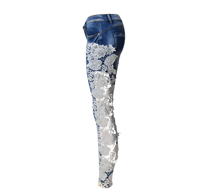 Stitching Lace Women's Denim Trousers Pencil Pants