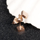 Women's Champagne Gold Titanium Steel Earrings Glossy Small Square Stud Earrings
