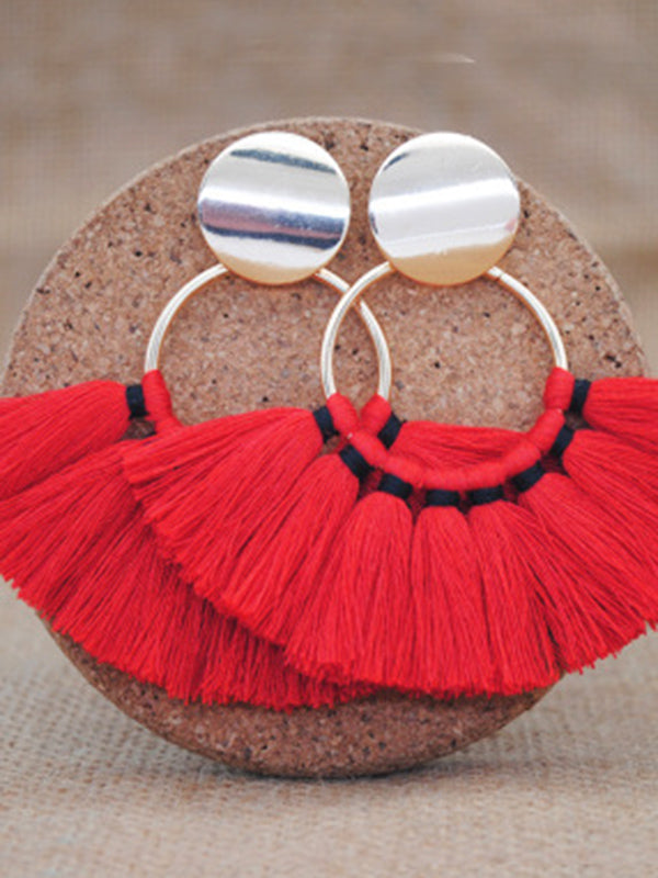Semi-circular Fan-shaped Silk Cotton Tassel Big Earrings