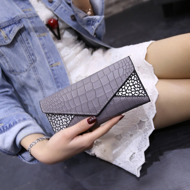 Fashion Clutch Bag Women's Wallet Crocodile Pattern Triangle Splice Small Bag