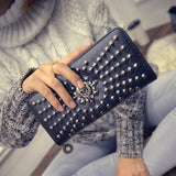 Fashion Trend Personality Rivet Ladies Long Wallet Nails Clutch Bag