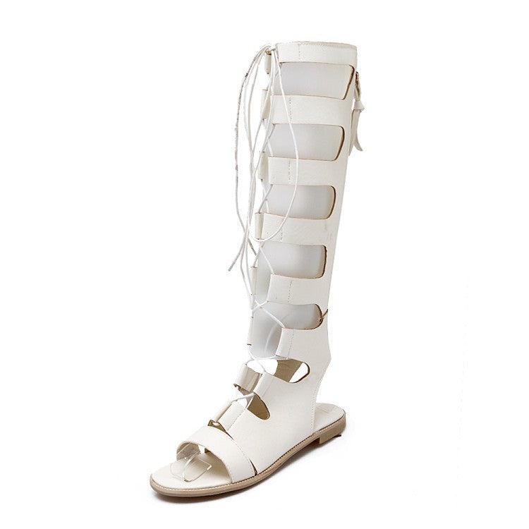 Sexy Hollow Rome Net Boots Cross Straps High Tube Flat with Cool Boots Breathable Sandals Spring and Summer