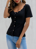 Shell Side Button Short-sleeved Cardigan Top Solid Color Temperament Shirt