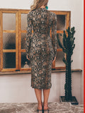 Leopard Sexy Dress Snake Print Long Skirt Long Sleeve Belt Skinny Dress