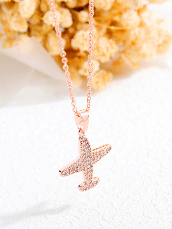 Copper Plated Women's Rose Gold Small Aircraft Pendant Clavicle Necklace