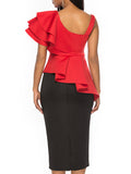 Sling Shoulder Ruffle Sleeve Red Top Women Slim Fit