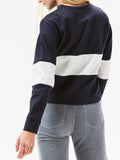 Contrast Stitching Round Neck Long Sleeve Casual Loose Pullover Sweater