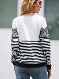 Fashion Striped Lace Long Sleeve Blouse Sweatshirt