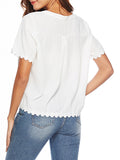 V-neck Short-sleeved Lace Stitching Shirt