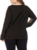 Plus Size Round Neck Pullover Bottoming Shirt Leopard Long Sleeve Stitching Sweater T-shirt