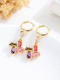 Long Earrings Micro-inlaid Zircon Diamonds Flower Earrings Copper Gold-plated Earrings