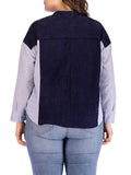 Plus Size Round Neck Striped Stitching Contrast Long-sleeved T-shirt