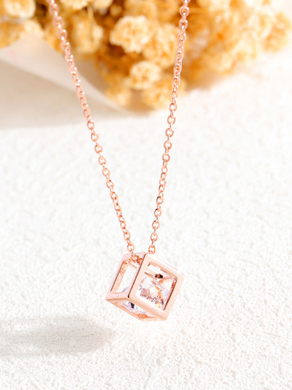 Geometric Copper Plated Jewelry Rose Gold Square Necklace