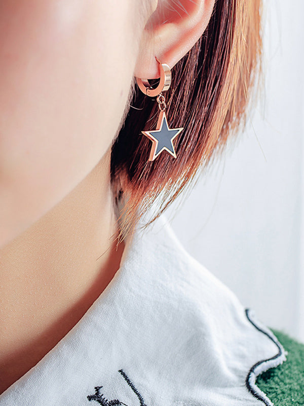 Black Pentagram Earrings Simple Titanium Steel Rose Gold Stud Earrings