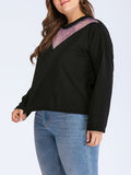 Plus Size Long Sleeve Sweater Round Neck Lace Sweater