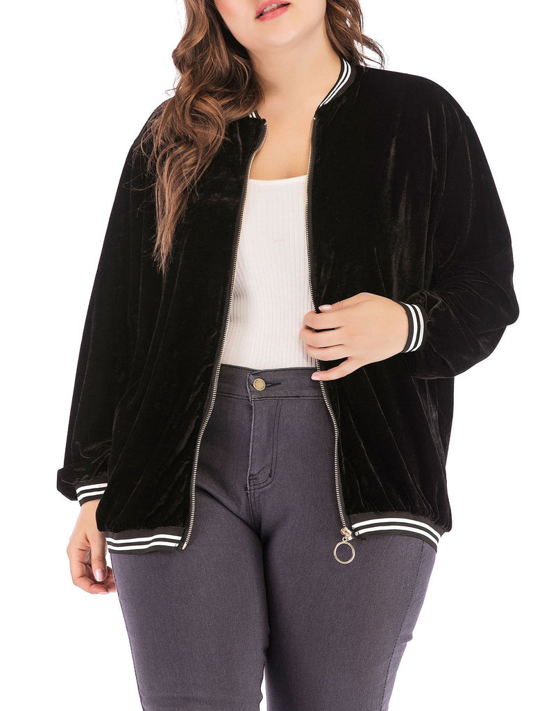 Gold Velvet Long Sleeve Plus Size Coat