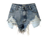 Fringed Snowflakes Vintage Denim Shorts