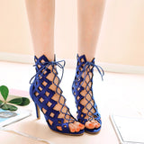 Cool Boots Cross Strap Stiletto High Heel Fashion Hollow Roman Cool Shoes Women's Shoes