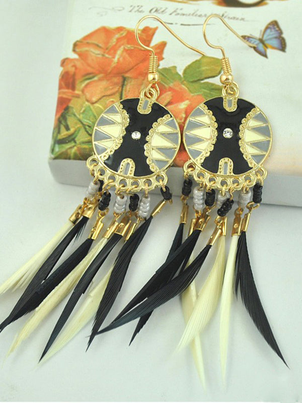 Baroque Feather Contrast Tassel Earrings
