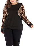 Plus Size Round Neck Pullover Bottoming Shirt Leopard Long Sleeve Stitching Sweater T-shirt