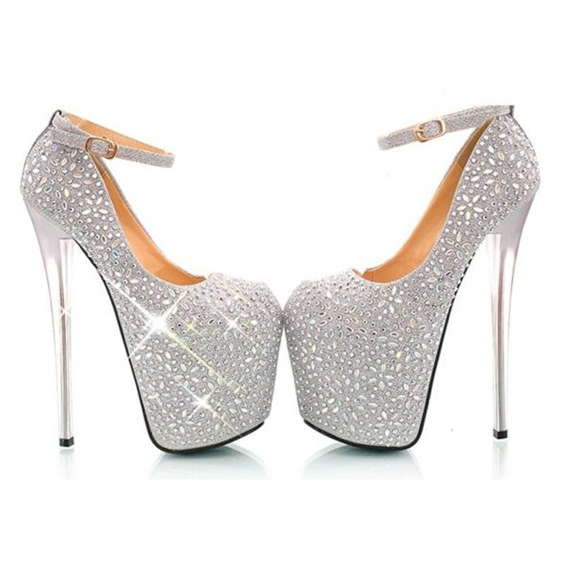 Super High-heeled Rhinestone Sexy T-stage Hate High Female Single Shoes Large Size Fish Mouth