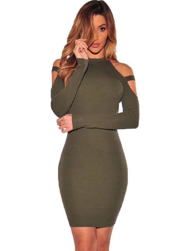 Spring and Autumn Long Sleeve Off-the-shoulder Nightclub Bag Hip Dress