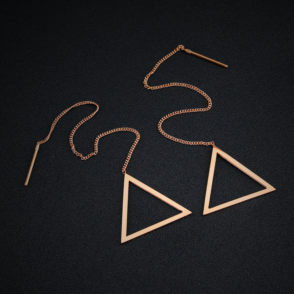 Simple Temperament Long Earrings Retro Inverted Triangle Design Earrings
