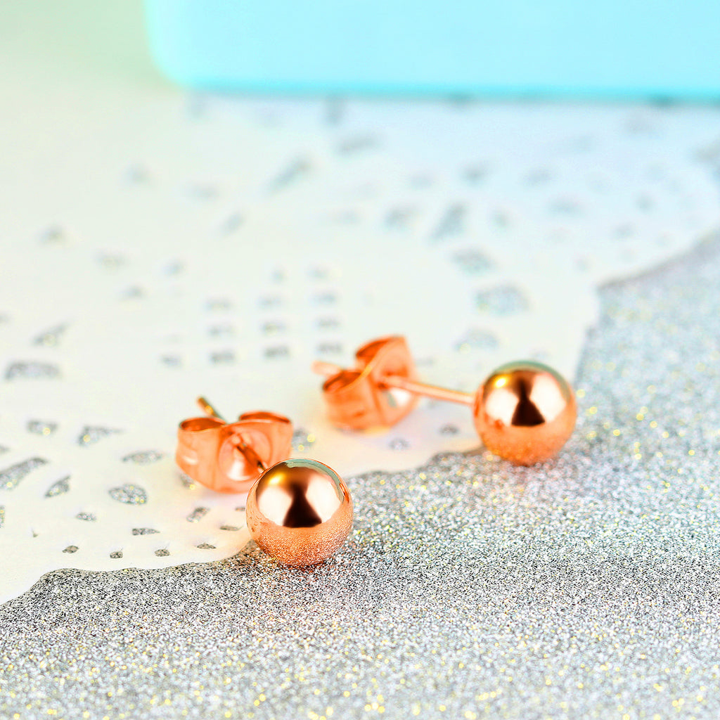 Fashion Titanium Steel Plated Rose Gold Small Golden Bean Stud Earrings Sweet Cute Bead Earrings
