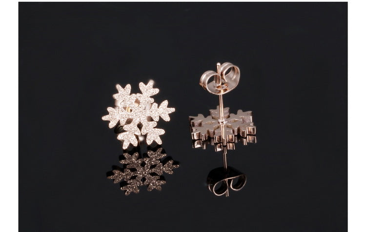 Titanium Steel Women's Earrings Rose Gold Plated Frosted Snowflake Earrings