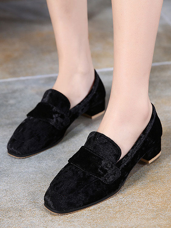 Spring and Summer Single Shoes Women's Suede Square Head Retro Women's Shoes with College Wind Single Shoes