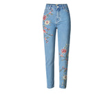 Embroidered High-rise Slim Denim Cropped Pants