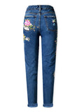 Embroidered High Waist Slim Straight Jeans