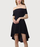 One-shoulder Short-sleeved Large Swing Tuxedo Dress Skirt