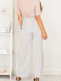 Striped Belt Wide-leg Pants Casual Straight Pants Women