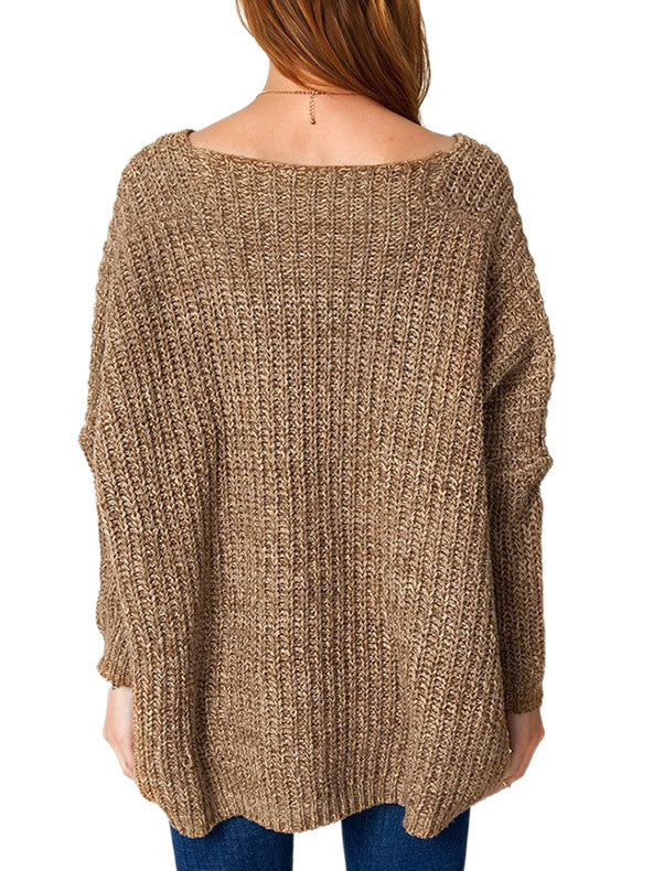Loose Large Size Deep V-neck Sweater Thick Needle Variegated Pullover Sweater