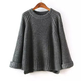 Loose Large Size Long Sleeve Curled Sleeve Sweater