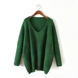 Loose Large Size Deep V-neck Sweater Thick Needle Variegated Pullover Sweater