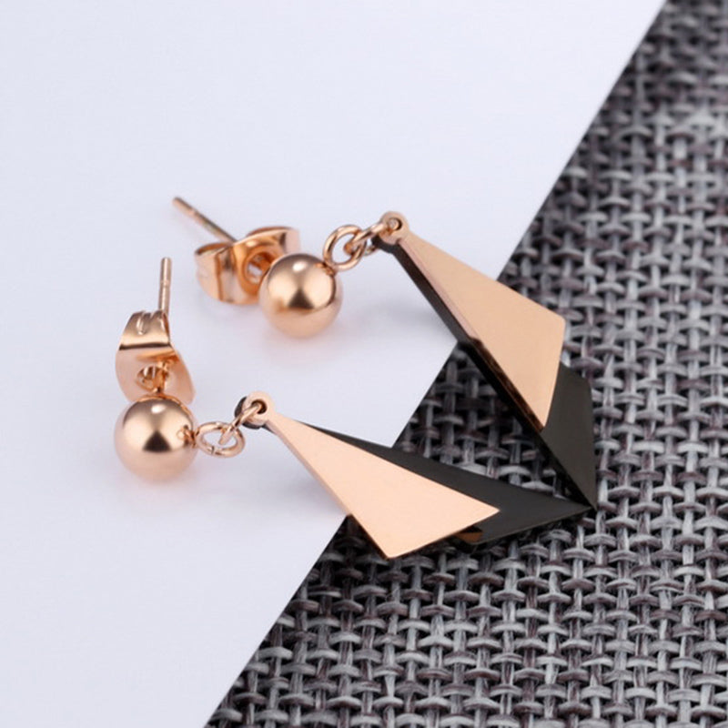 Double Oblique Geometric Double-layer Triangular Ball Hitting Titanium Steel Earrings
