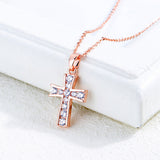 Copper Plated Gold Jewelry Women's Rose Gold And Diamond Cross Necklace