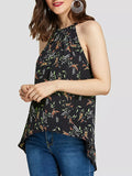 Hanging Neck Pleated Print Top T-shirt