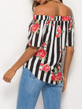 One-shoulder Striped Print Shirt Top