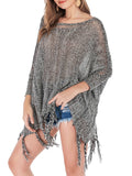 Sequined Knit Tassel Cloak Shawl Bat Blouse Sweater