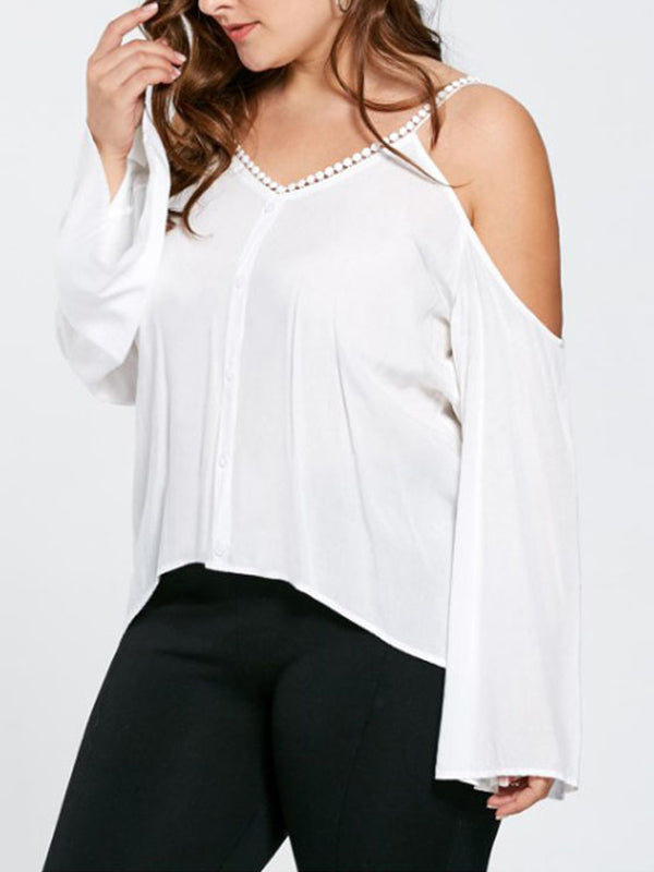 Lace Strap V-neck Strapless Plus Size Women's Shirt