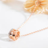 Three-ring Full Diamond Roman Numerals Pendant Necklace Titanium Steel Rose Gold Short Clavicle Chain