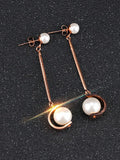 Long Temperament Pearl Tassel Earrings Titanium Steel Color Gold Earrings