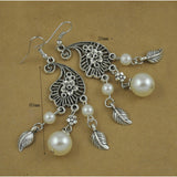 Court Vintage Flower Pearl Earrings Baroque Openwork Leaf Tassel Earrings