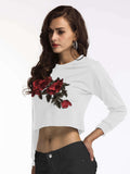 Women's Tops Autumn T-Shirt Round Neck Long Sleeve Short Embroidered Top T-Shirt