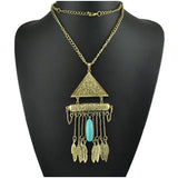 Autumn and Winter Sweater Chain Vintage Ethnic Wind Carved Leaves Tassel Necklace