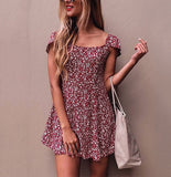 Small Floral Square Collar Open Back Dress